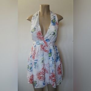 Y2K Babydoll floral mini dress Small Halter Open Back Beachy